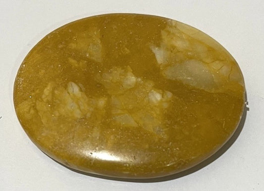Bead, marble (dyed), yellow, 39x29x7mm-50x40x7mm flat oval. 1pc