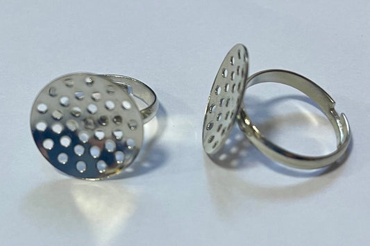 Ring Shank, Platinum Plated, 19mm, mesh sieve top, Adjustable, 10pcs