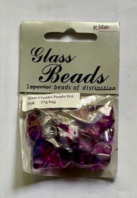 Glass Chunky Chip Beads, Deep Purple 35gram bag