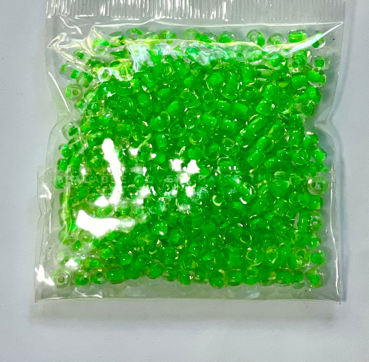 Seed Beads, Inside Colour Neon Green, size 6/0 (3.6mm), 25 grams