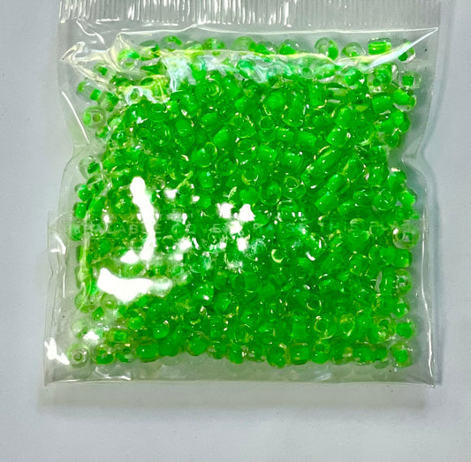 Seed Beads, Inside Colour Neon Green, size 6/0 (3.6mm), 25 grams