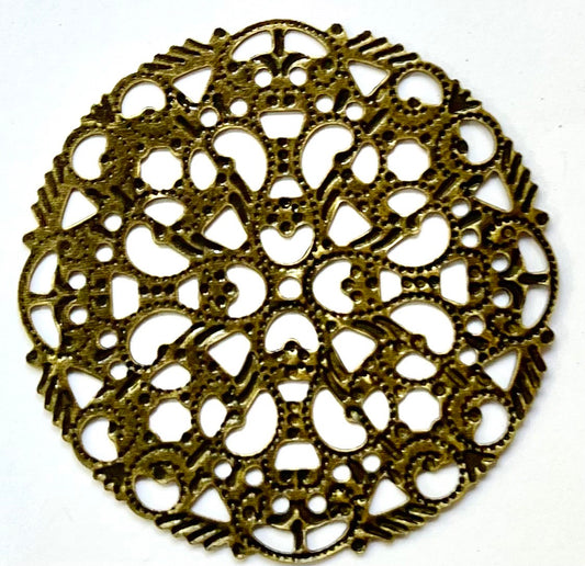 Antique Bronze, Metal Stamping Filigree Round Design Pendant, 45mm, 20pcs