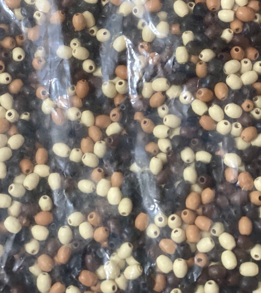 Bead mix, painted wood (dyed), mixed colors, 5 x 3mm oval shape. 100 grams, approx 2,300 beads