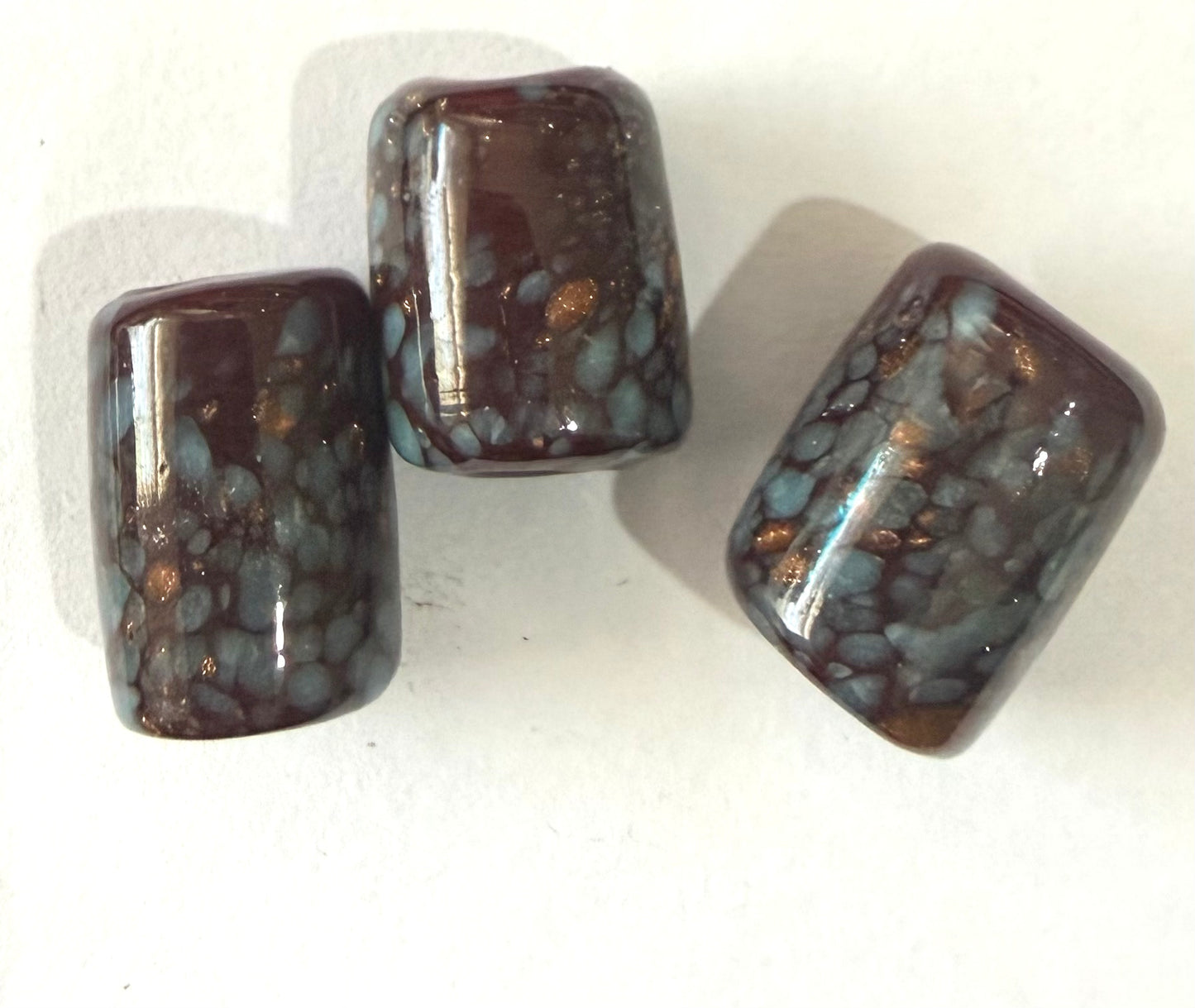 Glass Tube Beads – Brown Turquoise – 15 x 10mm – 20pcs