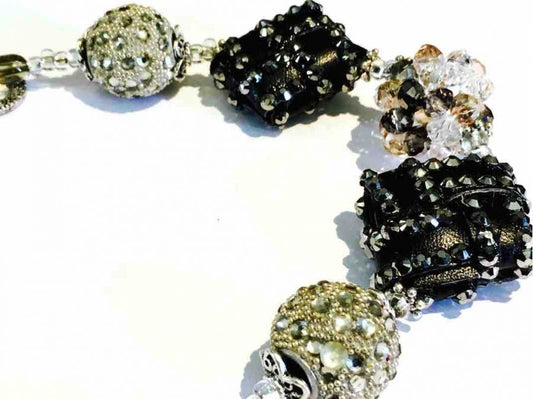 Chunky Necklace Handmade, Black Silver  54cm - Statement Necklace