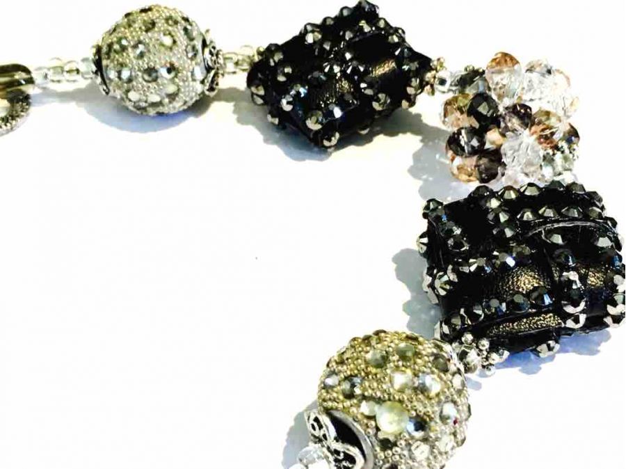 Chunky Necklace Handmade, Black Silver  54cm - Statement Necklace