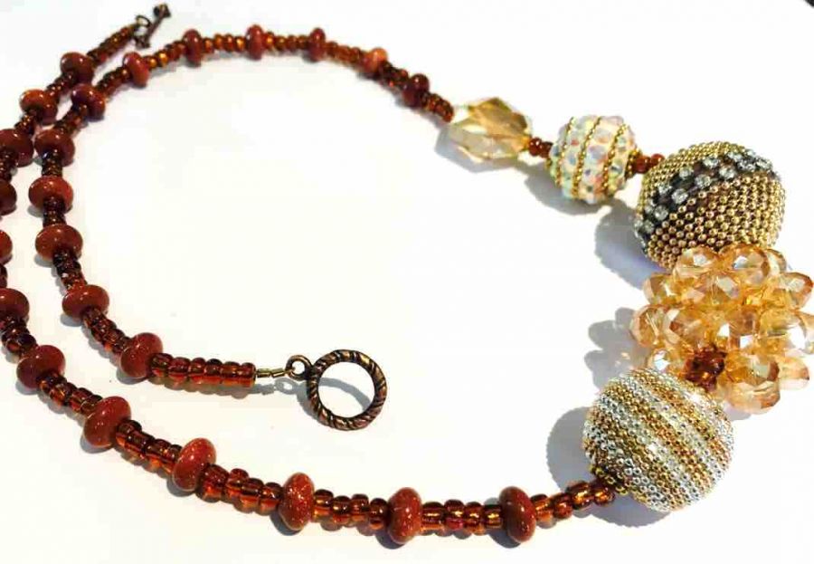 Chunky Necklace Handmade, Copper and Browns  54cm - Statement Necklace