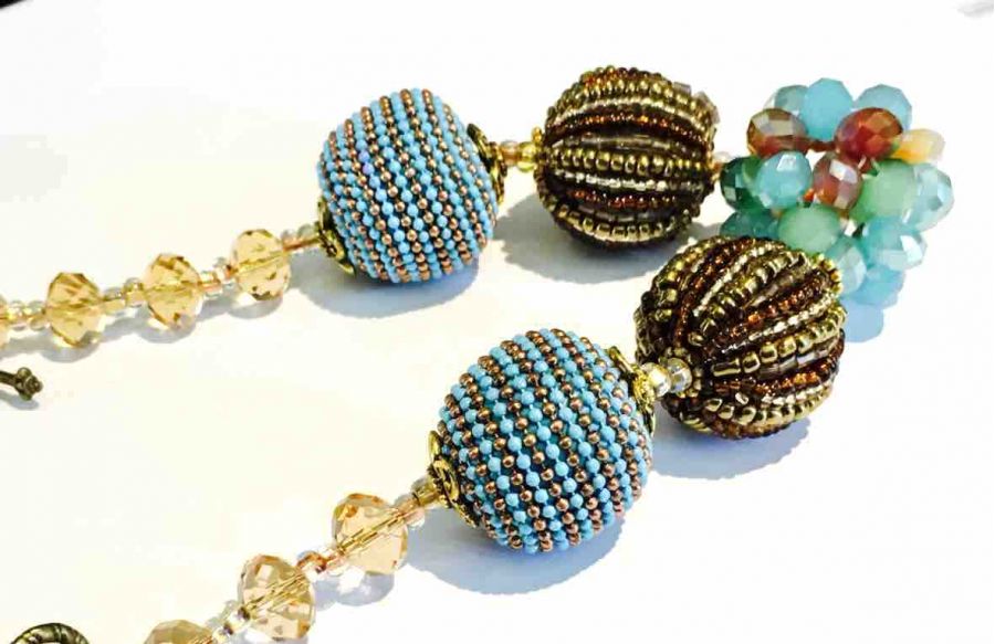 Chunky Necklace Handmade, Copper and Blue tones, 54cm  - Mother of the Bride