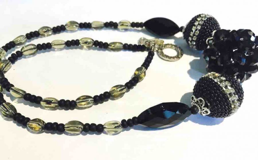 Chunky Necklace Handmade, Black and Silver, 54cm  - Evening Wear