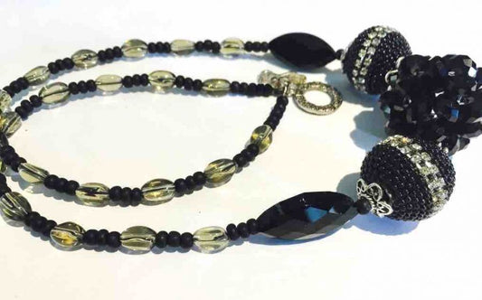 Chunky Necklace Handmade, Black and Silver, 54cm  - Evening Wear