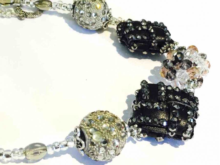 Chunky Necklace Handmade, Black Silver  54cm - Statement Necklace