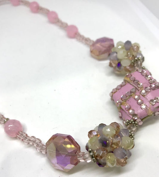 Chunky Necklace Handmade, Pinks Cream 54cm - Statement Necklace
