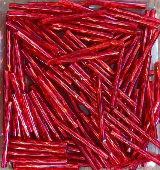 Bugle Beads, 25mm, Red Twisted, 25 grams  Czech Glass