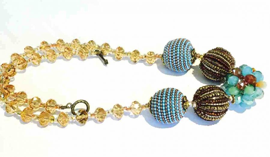 Chunky Necklace Handmade, Copper and Blue tones, 54cm  - Mother of the Bride