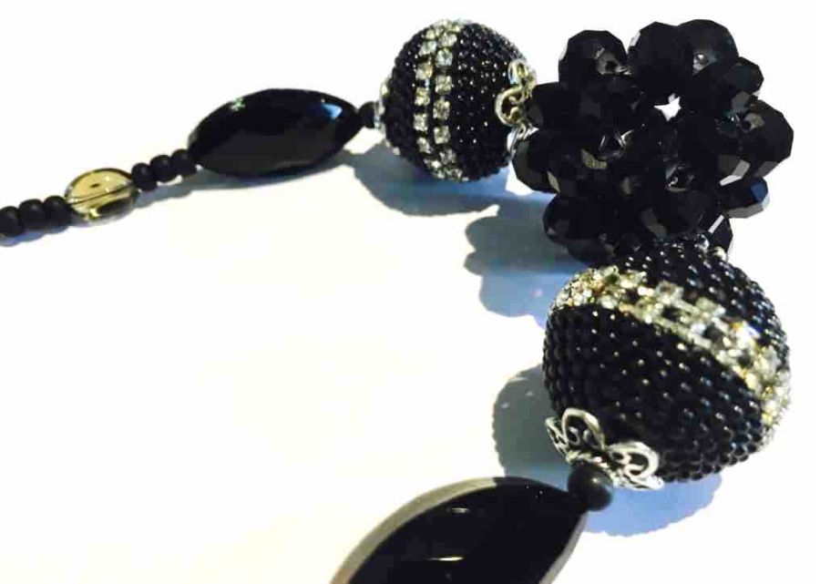 Chunky Necklace Handmade, Black and Silver, 54cm  - Evening Wear