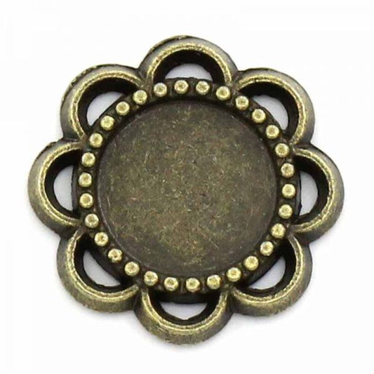 Antique Bronze Cameo Frame Settings Connectors 14x14mm (Fit 8mm), 100pcs