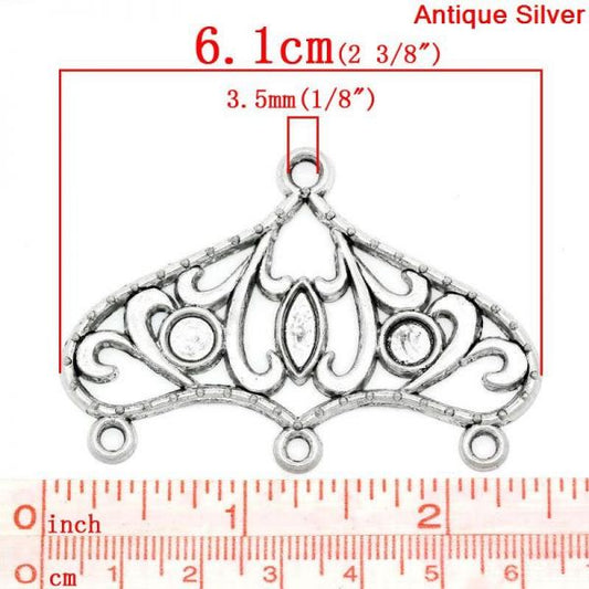 Antique Silver Connectors, Cabochon Setting (Fits 11x4mm,6mm Dia) 6.1x4.3cm,10PCs