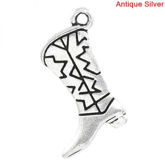 Antique Silver Charm Pendants Boots Shoes 22x14mm, 30PCs
