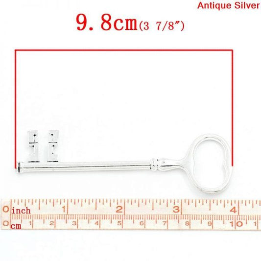Antique Silver Key Pendants, Ornate Design, 9.8x3cm, 5pcs  - Steampunk