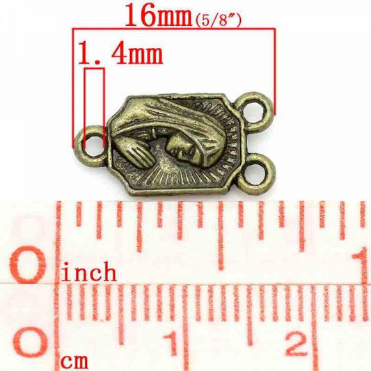 Antique Bronze, Virgin Mary Connector, 16mm x 8mm, 50pcs
