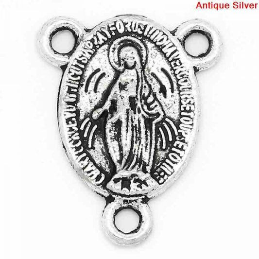 Antique Silver, Virgin Mary Connector, 16mm x 8mm, 50pcs