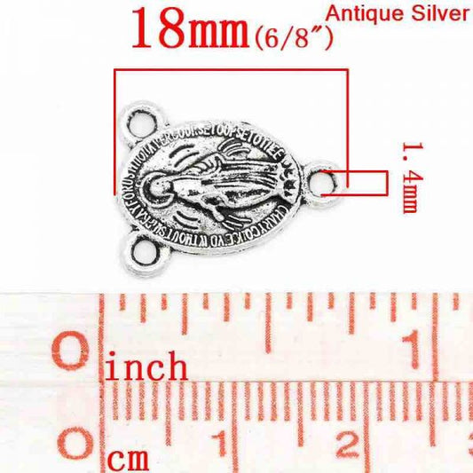 Antique Silver, Virgin Mary Connector, 16mm x 8mm, 50pcs