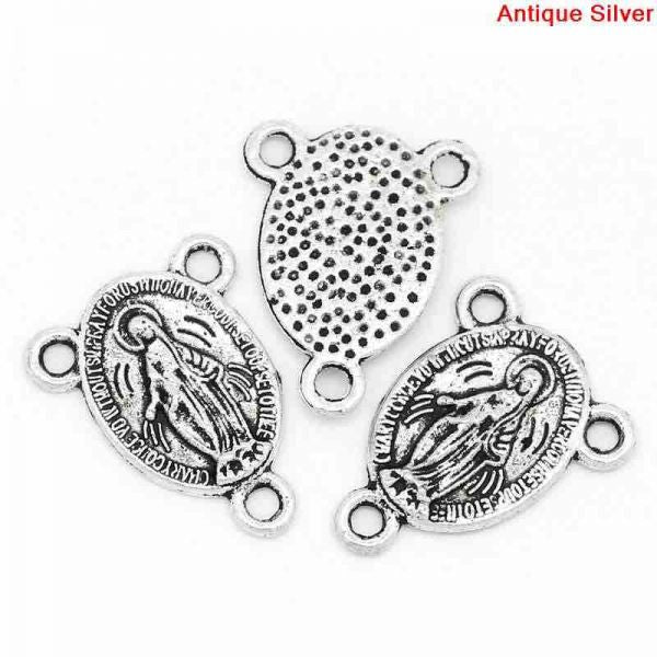 Antique Silver, Virgin Mary Connector, 16mm x 8mm, 50pcs
