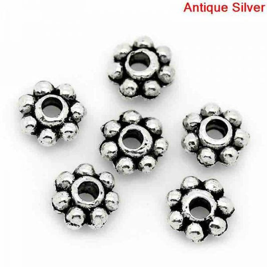 Antique Silver Flower Spacer Beads,  4mm, 500 pcs
