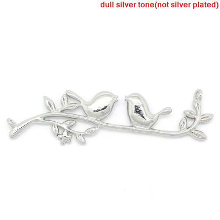 Antique Silver Birds on Branch Charm Pendants 5pcs - So Cute!