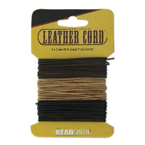 Leather Cord Mixed 1.mm, Black Brown and Natural - 8 feet per colour