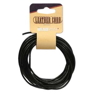 Leather Black round cord, 2.mm,  5 yards