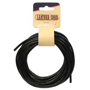 Leather Black round cord, 3.mm, 5 yards