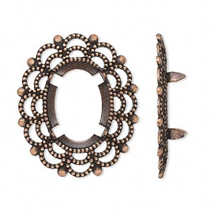 Antiqued copper-plated brass, 30x25mm oval with 18x13mm 4-prong oval setting. Sold per pkg of 12