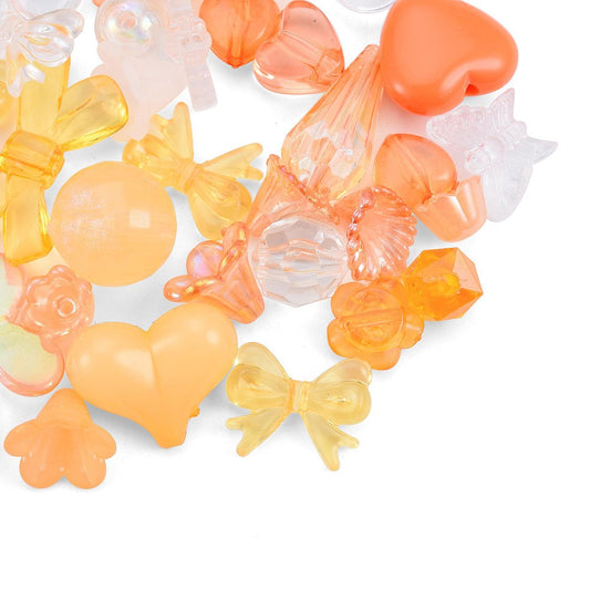 Acrylic Bead Mix, Mixed Shapes, Sandy Brown Orange Clear tones, 50 grams