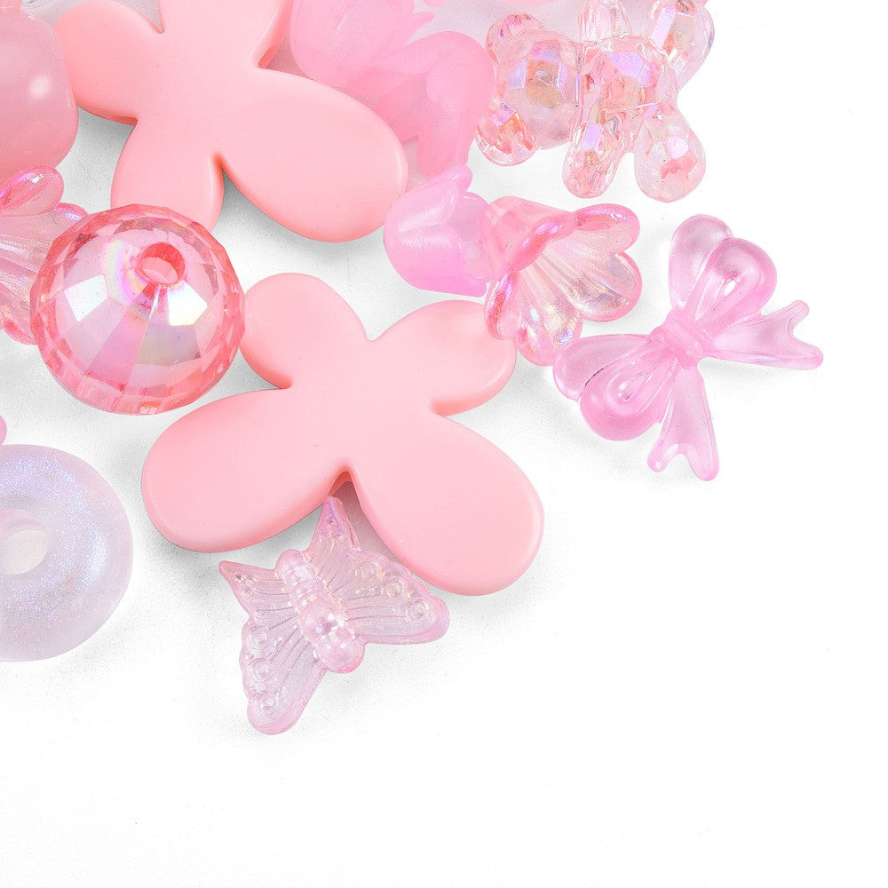 Acrylic Bead Mix, Mixed Shapes, Pink Clear tones, 50 grams