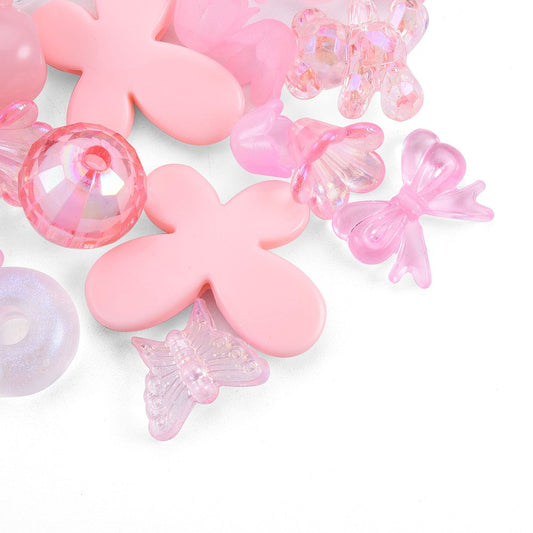Acrylic Bead Mix, Mixed Shapes, Pink Clear tones, 50 grams
