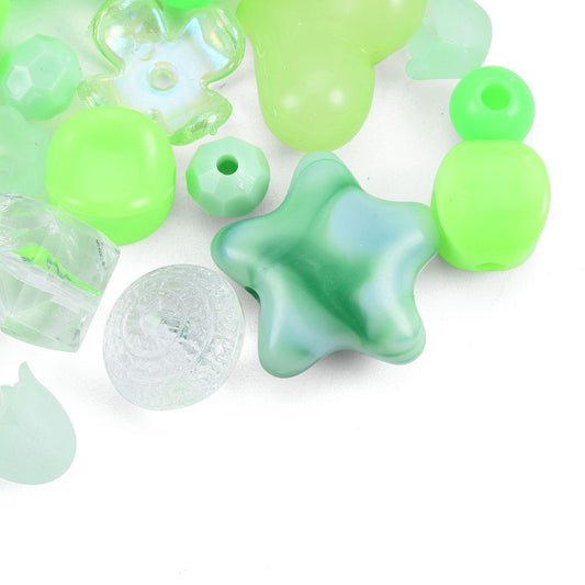 Acrylic Bead Mix, Mixed Shapes, Greens Clear tones, 50 grams