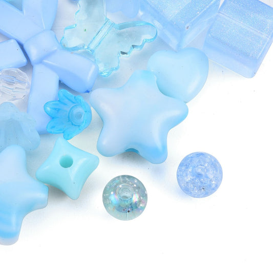 Acrylic Bead Mix, Mixed Shapes, Light Blue Clear tones, 50 grams