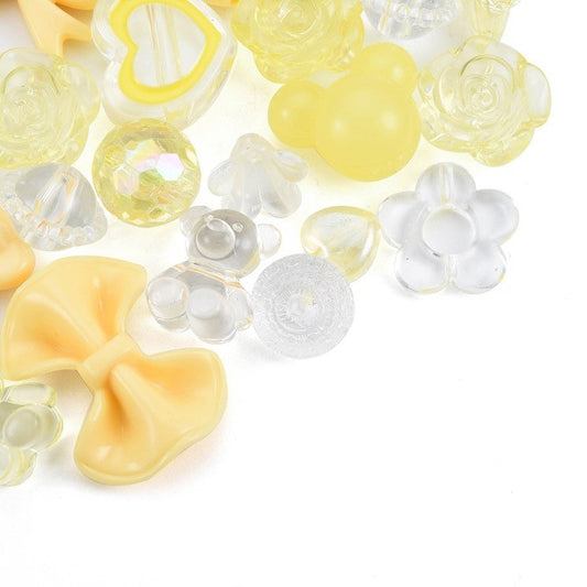 Acrylic Bead Mix, Mixed Shapes, Yellow Clear tones, 50 grams