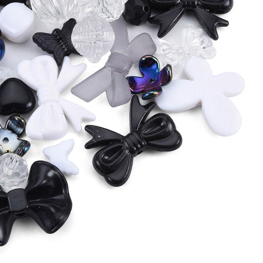 Acrylic Bead Mix, Mixed Shapes, Black White tones, 50 grams