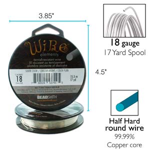 Beadsmith Craft Wire Tarnish Resistant, Silver, 18g, 17 yards, 1/4lb - Medium Temper