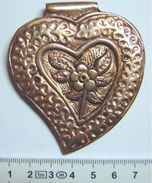 Antique Copper Heart Pendant, 65mm x 75mm, hole 2mm, 1pc   - Steampunk