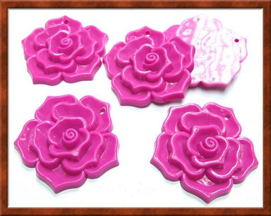 HUGE Rose Acrylic Pendants, Fuschia, 46 x 7mm, 1pc