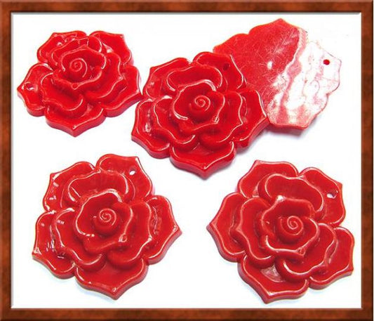 HUGE Rose Acrylic Pendants, Red, 46 x 7mm, 1pc