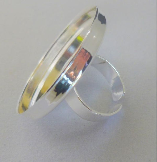Adjustable Ring Shanks,  Silver Plated Round Tray: 35mm inner dia , 5pcs