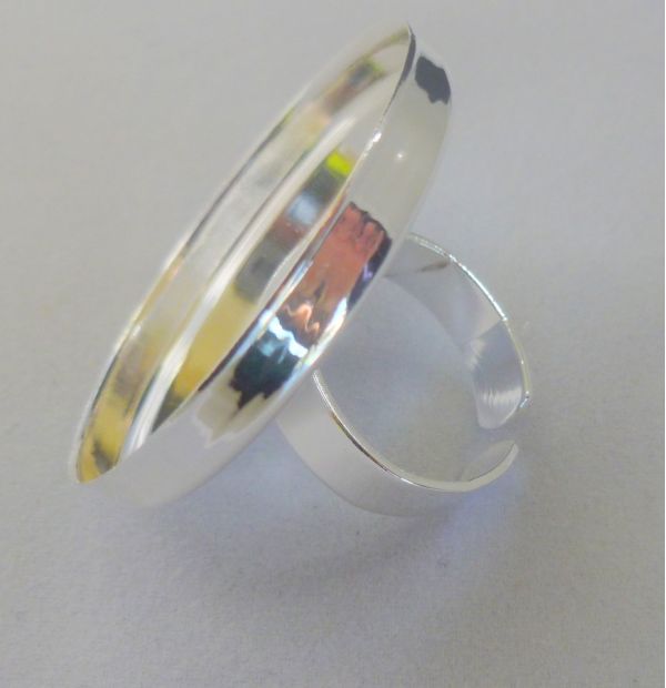 Adjustable Ring Shanks,  Silver Plated Round Tray: 35mm inner dia , 5pcs