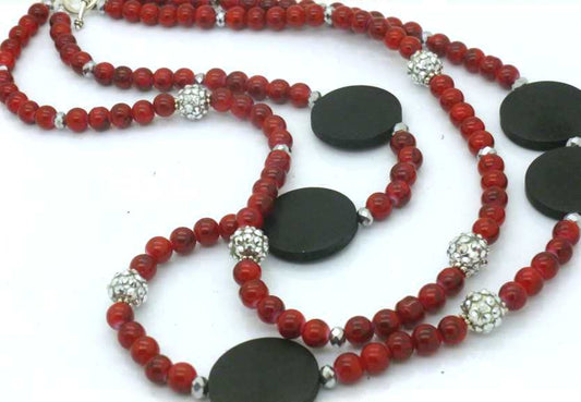 Red and Black Multi Strand Necklace 54 cm