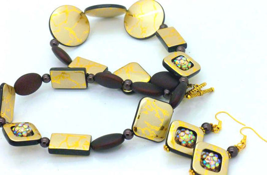 Gold and Brown Beaded Necklace, 54cm - Plus Earrings