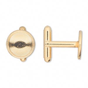 Gold Plated, Cuff link, lead-safe, 12mm round bezel setting. 4 pcs