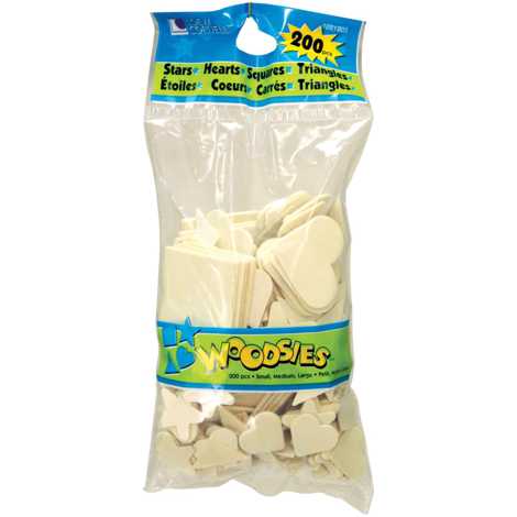 Woodsies Shapes, Stars/Hearts/Squares/Triangles, 200pcs